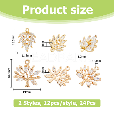 24Pcs 2 Styles Brass Micro Pave Cubic Zirconia Pendants KK-HS0001-29-1