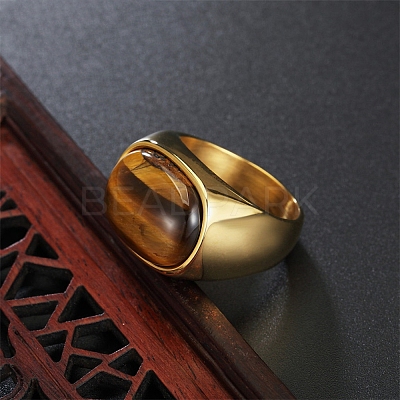 304 Stainless Steel with Natural Tiger Eye Finger Rings for Men FS-WG155DB-09-1