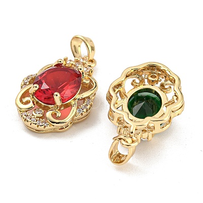 Brass Micro Pave Clear Cubic Zirconia Pendants KK-P263-26KCG-1