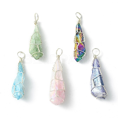 Electroplated Natural Quartz Crystal Copper Wire Wrapped Pendants PALLOY-JF02584-02-1