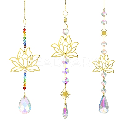 3Pcs Brass Lotus Hanging Ornaments AJEW-CJC0020-001G-1