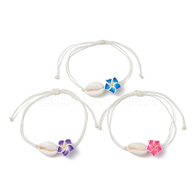 Natural Shell & Polymer Clay 3D Flower Link Bracelet BJEW-JB09816-1