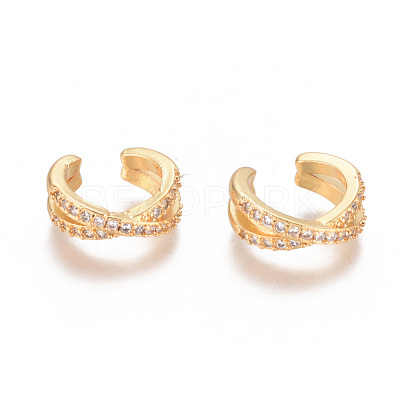 Golden Plated Brass Micro Pave Cubic Zirconia Cuff Earrings EJEW-L244-18G-1