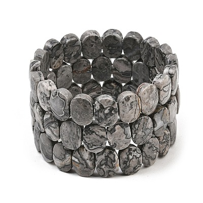 Natural Ocean Jasper Oval Beaded Stretch Bracelet G-E010-01-14-1