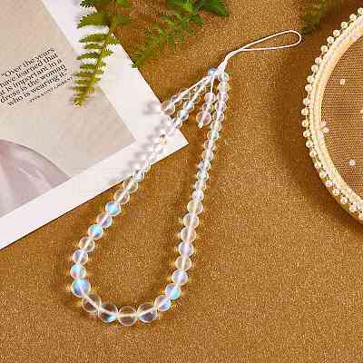 Round Synthetic Moonstone Beaded Mobile Straps HJEW-SW00042-01-1