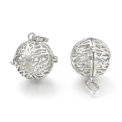 Rack Plating Brass Hollow Round Cage Pendants KK-M181-02P-NF-1