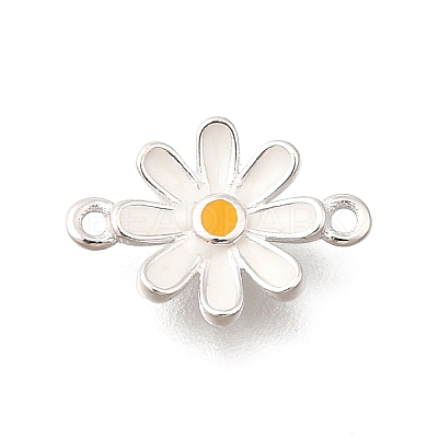 925 Sterling Silver White Enamel Daisy Flower Connector Charms STER-F059-07S-1