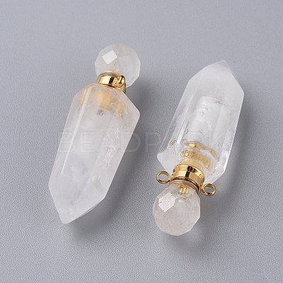 Faceted Natural Quartz Crystal Openable Perfume Bottle Pointed Pendants G-P435-D-03G-1
