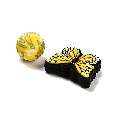 25Pcs Butterfly & Round Silicone Focal Beads SIL-L005-02E-1