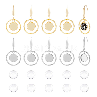 12 Pair 2 Color Glass Blank Dome Dangle Earrings EJEW-AB00020-1