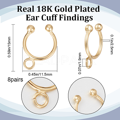 8 Pairs Brass Ear Cuff Findings KK-BBC0009-74-1