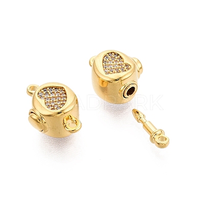Brass Micro Pave Clear Cubic Zirconia Box Clasps KK-Q074-08G-1