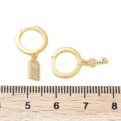 Lock & Key 925 Sterling Silver Micro Pave Clear Cubic Zirconia Hoop Earrings for Women EJEW-G427-01G-03-1