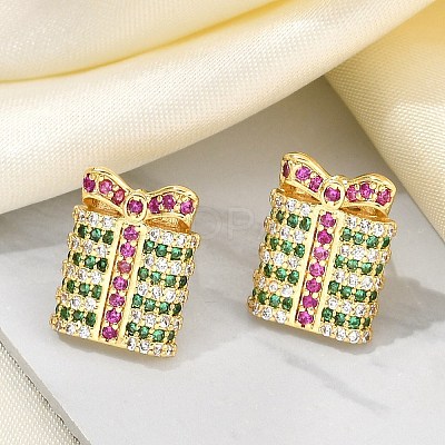 Christmas Rack Plating Brass Cubic Zirconia Stud Earrings EJEW-K245-55A-G-1