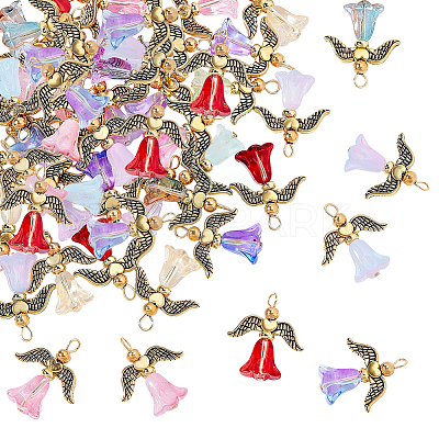 40Pcs 10 Colors Glass Pendants PALLOY-AR00036-1