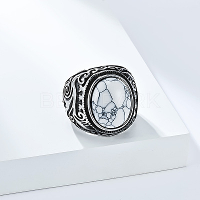 304 Stainless Steel with Natural Howlite Finger Rings for Men FS-WG44E14-06-1