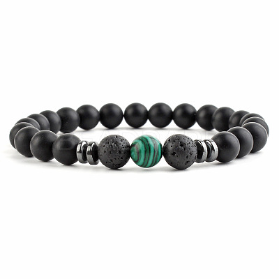 Round Synthetic Malachite Beaded Stretch Bracelets for Women Men XP2963-4-1