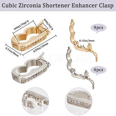 8Pcs 2 Colors Brass Micro Pave Clear Cubic Zirconia Twister Clasps ZIRC-BBC0001-97-1