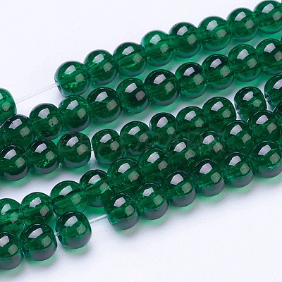 1 Strand Dark Green Transparent Crackle Glass Round Beads Strands X-CCG-Q001-4mm-17-1