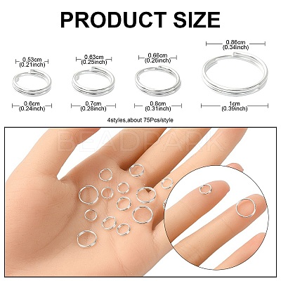 300Pcs 4 Style Iron Split Rings IFIN-YW0003-33-1