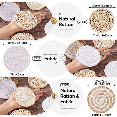 6Pcs 3 Styles Handmade Hot Pads with Corn Straw Woven Placemats AJEW-MB0001-04-1