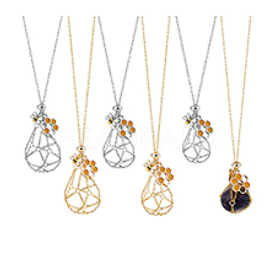 6Pcs 6 Styles Adjustable 304 Stainless Steel Macrame Pouch Necklaces NJEW-PH01581-1