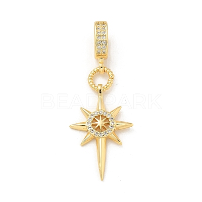 Brass Micro Pave Clear Cubic Zirconia Sun European Dangle Charms KK-U044-05G-1