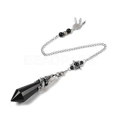 Natural Obsidian Cone Dowsing Pendulum Big Pointed Pendants AJEW-Z041-01C-AS-1