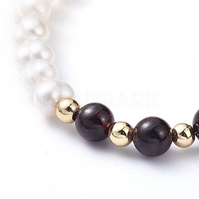 Natural Pearl & Natural Garnet Beaded Bracelets BJEW-JB05153-03-1