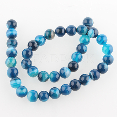 Natural Striped Agate/Banded Agate Round Bead Strands G-E234-10-1