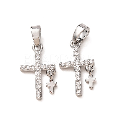 Brass Micro Pave Clear Cubic Zirconia Pendants CU-CBAB2E9-01P-1