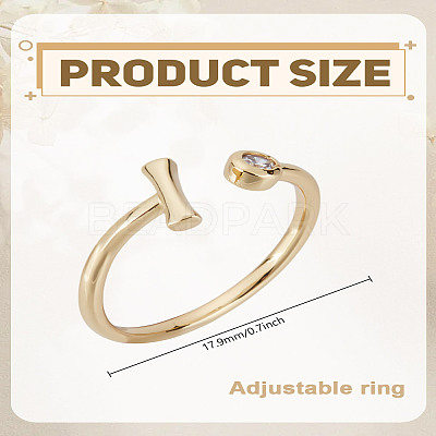 1Pc Brass Micro Pave Clear Cubic Zirconia Open Cuff Rings for Women RJEW-LP0002-37I-1