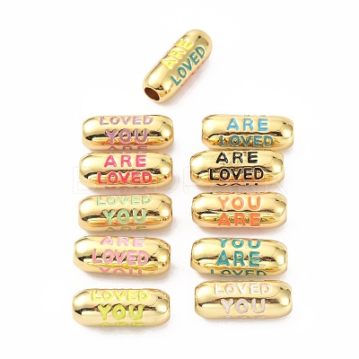 Eco-Friendly Brass Enamel Beads KK-C220-06G-1