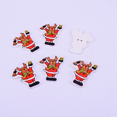 2-Hole Printed Wooden Buttons WOOD-WH0104-11-1