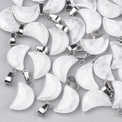 Moon Natural Quartz Crystal Pendants G-Q369-04-1