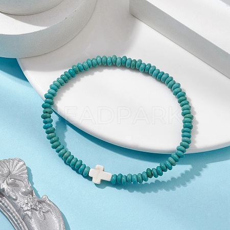 Synthetic Turquoise Beads Stretch Bracelets for Women Men BJEW-JB11293-01-1