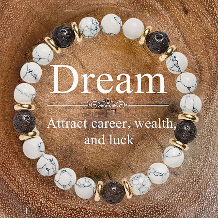 Synthetic Howlite & Natural Lava Round Bead Stretch Bracelets WG6A8BD-07-1