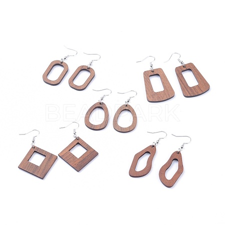 Wood Dangle Earrings EJEW-JE04009-1