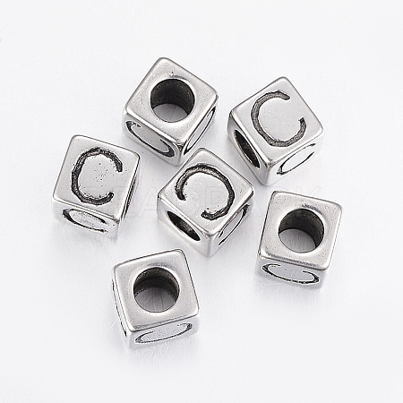 304 Stainless Steel Large Hole Letter European Beads LS-STAS-H428-01AS-C-1