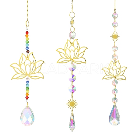 3Pcs Brass Lotus Hanging Ornaments AJEW-CJC0020-001G-1