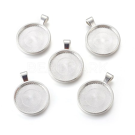 Flat Round Alloy Pendant Cabochon Settings LS-PALLOY-A15654-S-1