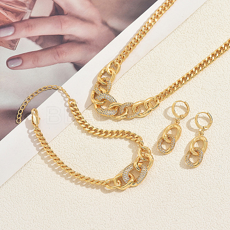 Brass Clear Cubic Zirconia Curb Chain Bracelets & Earrings & Necklaces Sets for Women QN4709-1