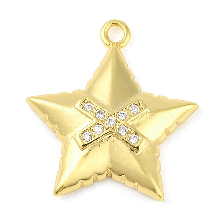 Cross Theme Real 18K Gold Plated Brass Micro Pave Clear Cubic Zirconia Pendants KK-L219-06G-05-1
