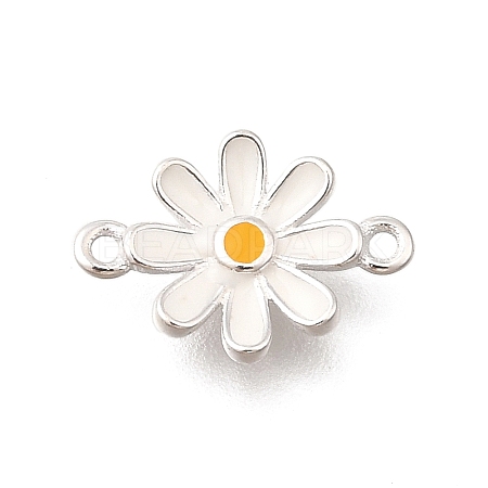 925 Sterling Silver White Enamel Daisy Flower Connector Charms STER-F059-07S-1