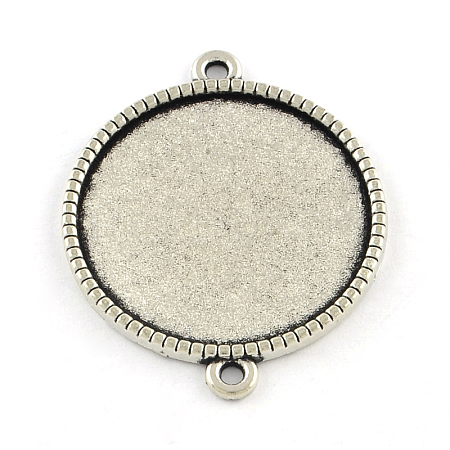 Tibetan Style Alloy Flat Round Cabochon Connector Settings TIBE-Q038-001E-AS-RS-1