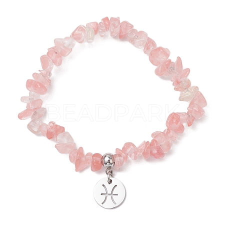 Synthetic Cherry Quartz Glass Chip Beaded Stretch Bracelets BJEW-JB11133-02-1