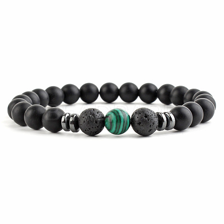 Round Synthetic Malachite Beaded Stretch Bracelets for Women Men XP2963-4-1