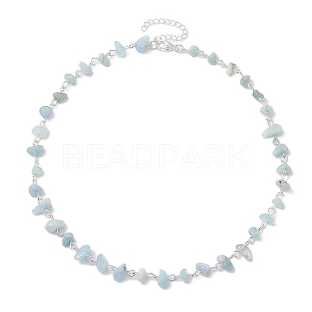 Natural Aquamarine Chip Beaded Necklaces NJEW-JN05140-01-1