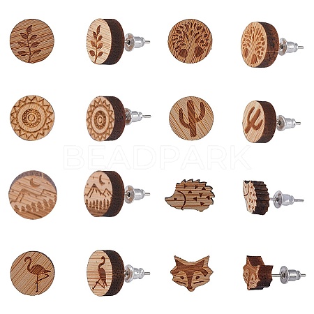 SUNNYCLUE Natural Wood Stud Earrings EJEW-SC0001-21P-1