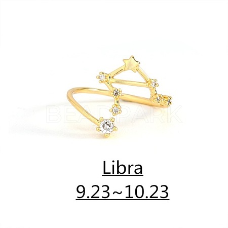 Twelve Constellation Brass Micro Pave Clear Cubic Zirconia Cuff Rings FS-WG8E359-12-1